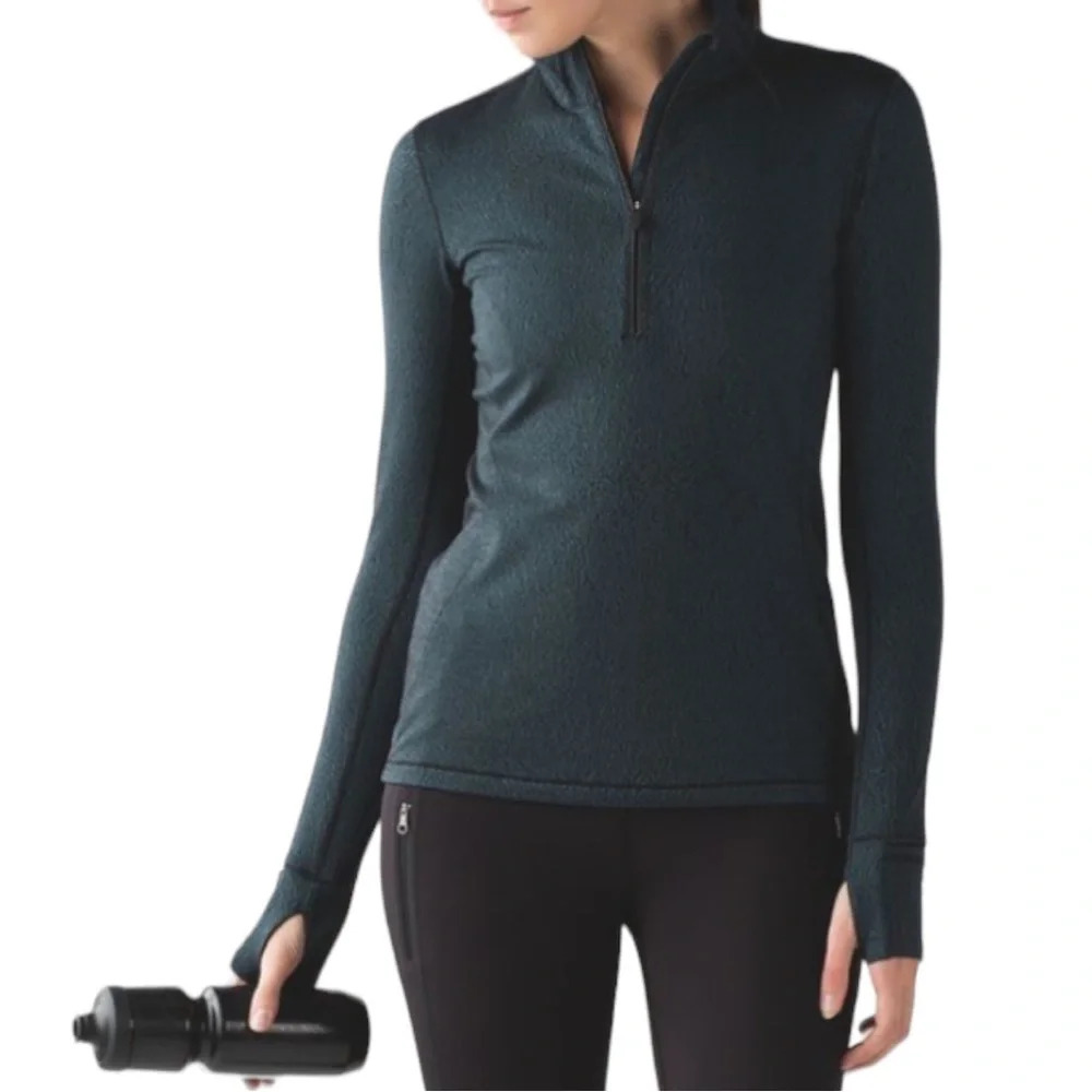 Lululemon Outrun 1/2 Zip Running Luon Spray Jacquard Alberta Lake Black Pullover
